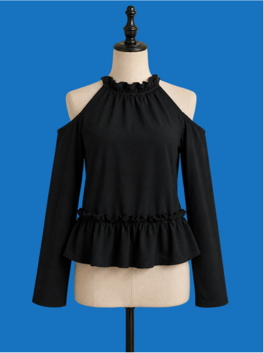 Tavik Black Ruffled Women's Blouse Open Shoulder